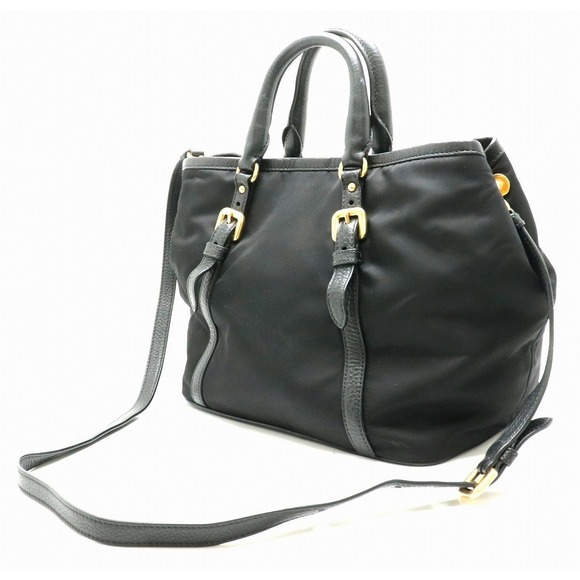 Prada Nylon Crossbody Nero Handbag Black 2WAY Leather - Picture 1 of 9